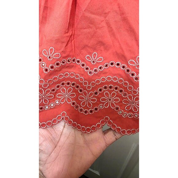 BCBG Max Azria Orange Baby Doll Sleeveless Embroidered Hem Top Ruffle Detail L - Picture 6 of 10